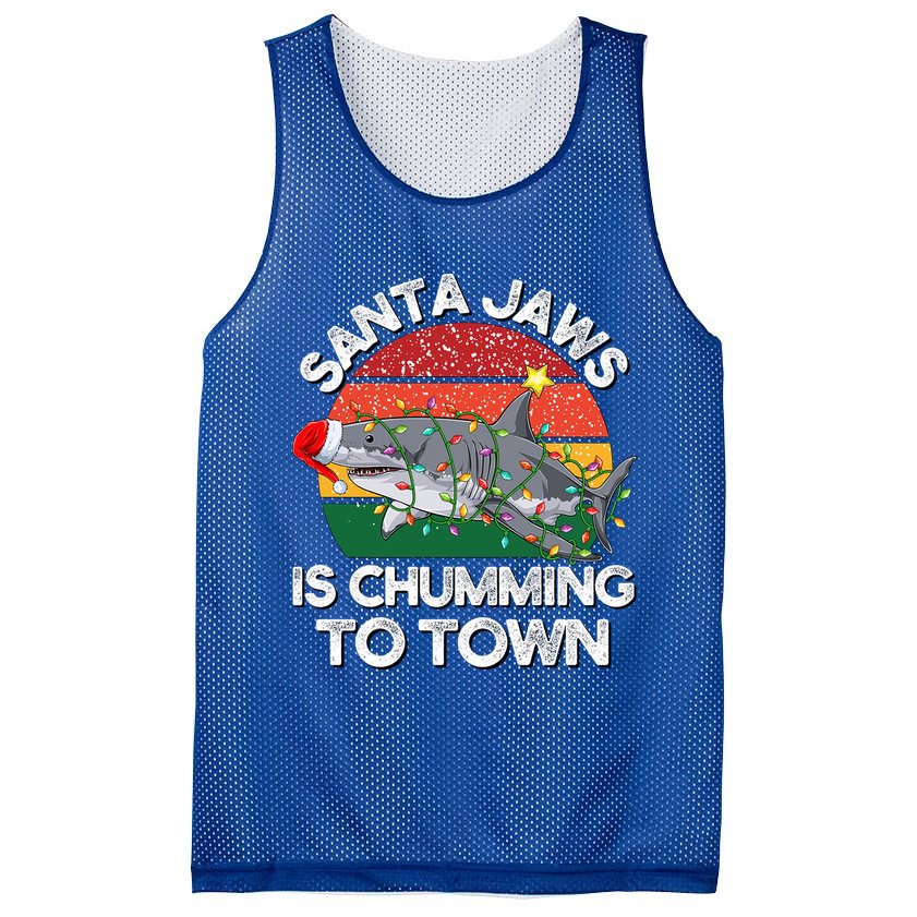Funny Santa Jaws Shark Christmas Lights Sharkmas Xmas Retro Great Gift Mesh Reversible Basketball Jersey Tank