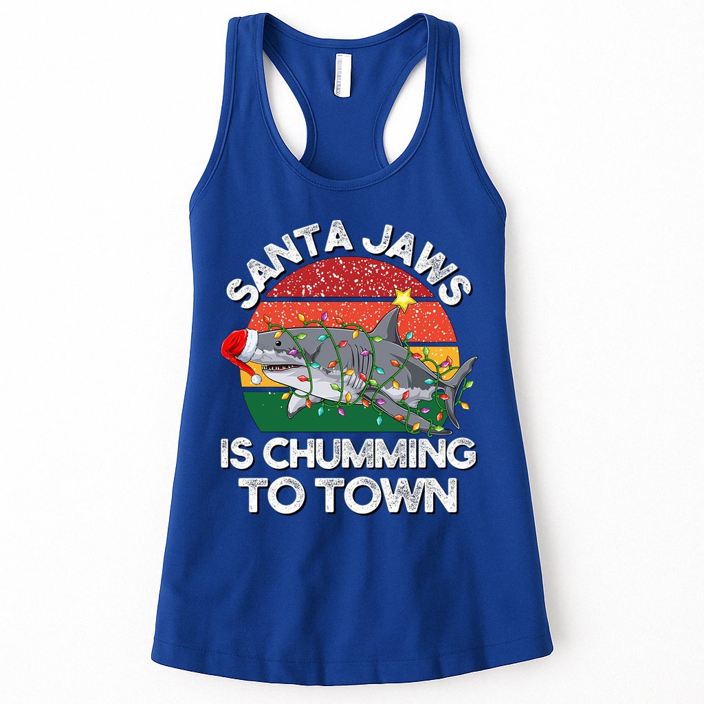 Funny Santa Jaws Shark Christmas Lights Sharkmas Xmas Retro Great Gift Womens Tank Top