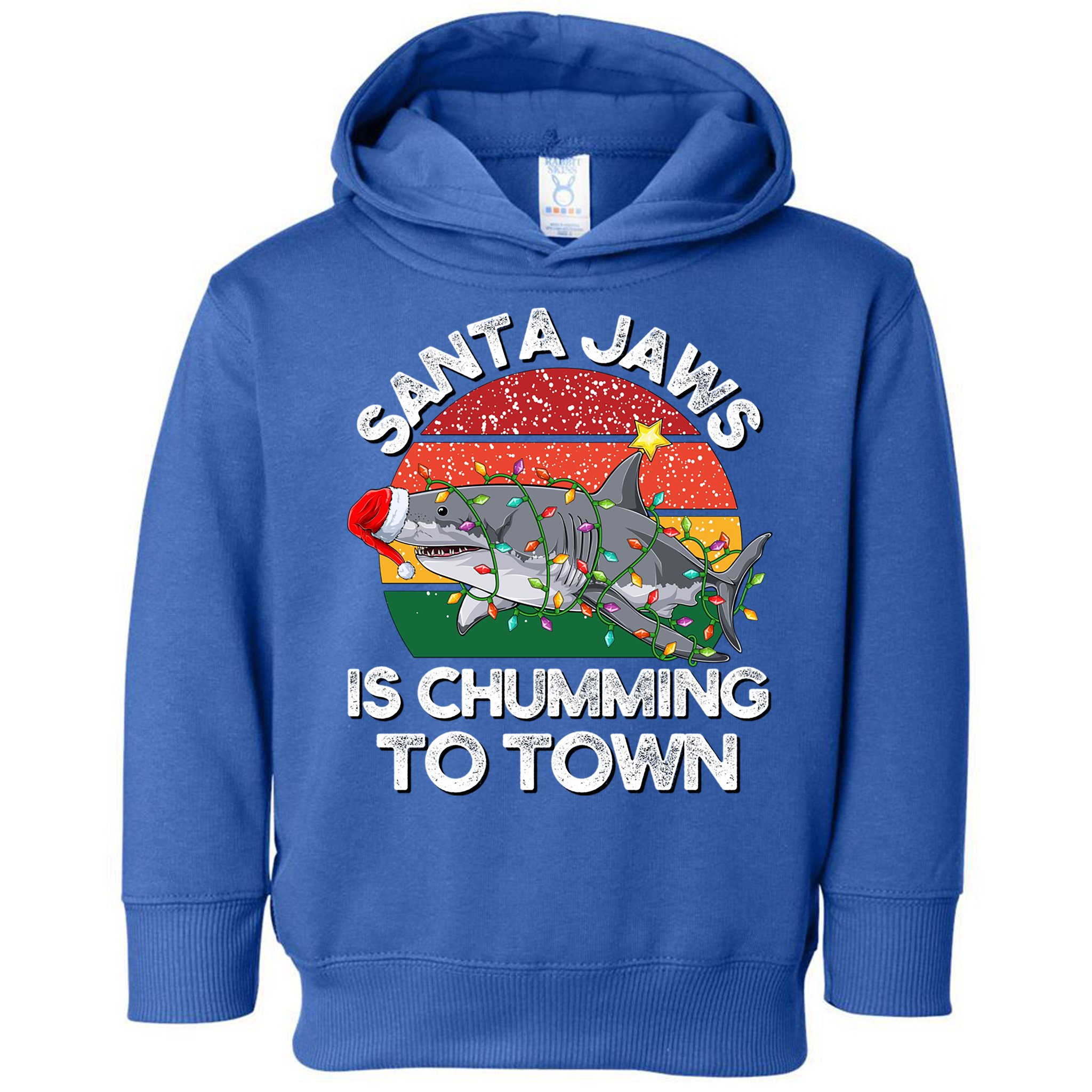 Funny Santa Jaws Shark Christmas Lights Sharkmas Xmas Retro Great Gift Toddler Hoodie