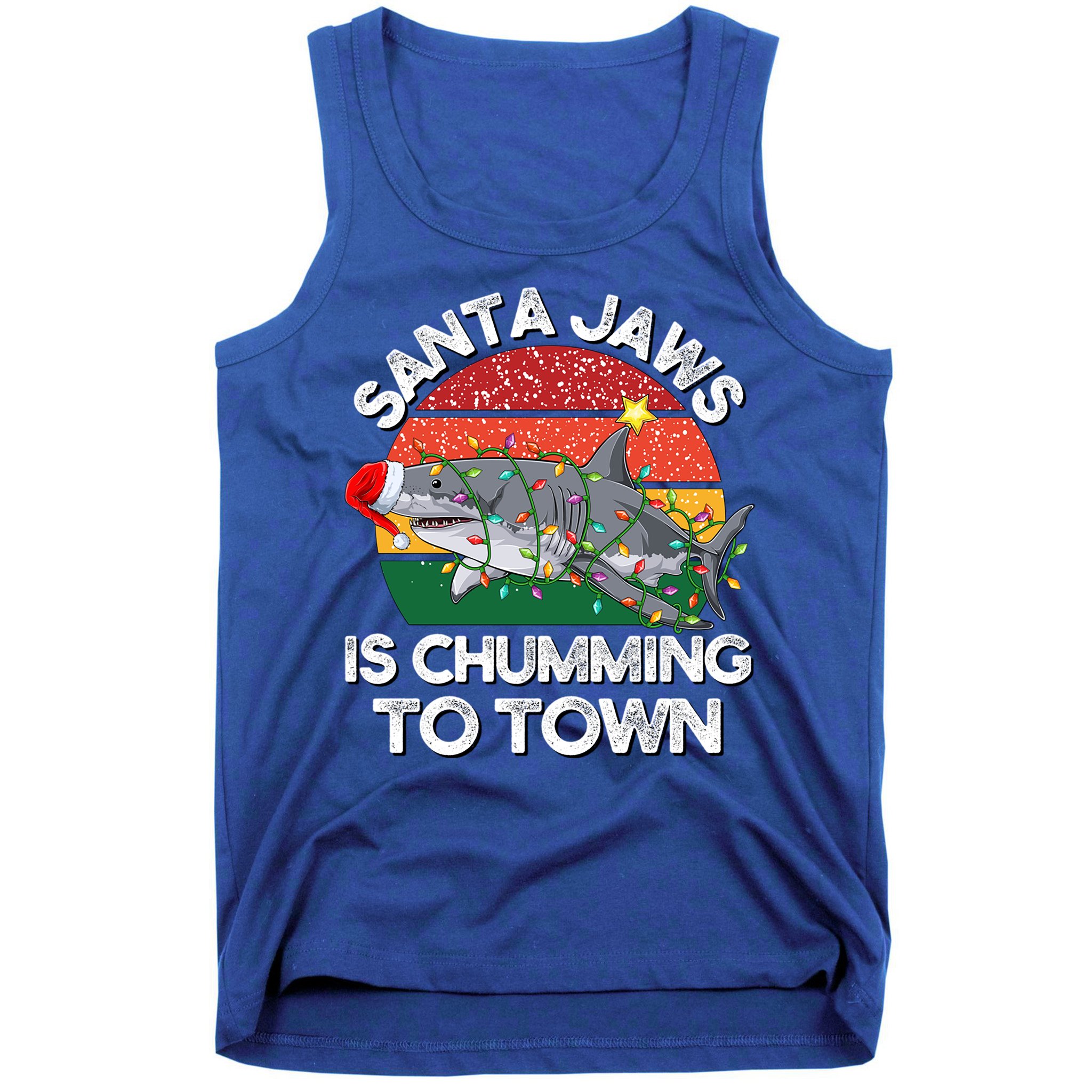 Funny Santa Jaws Shark Christmas Lights Sharkmas Xmas Retro Great Gift Tank Top