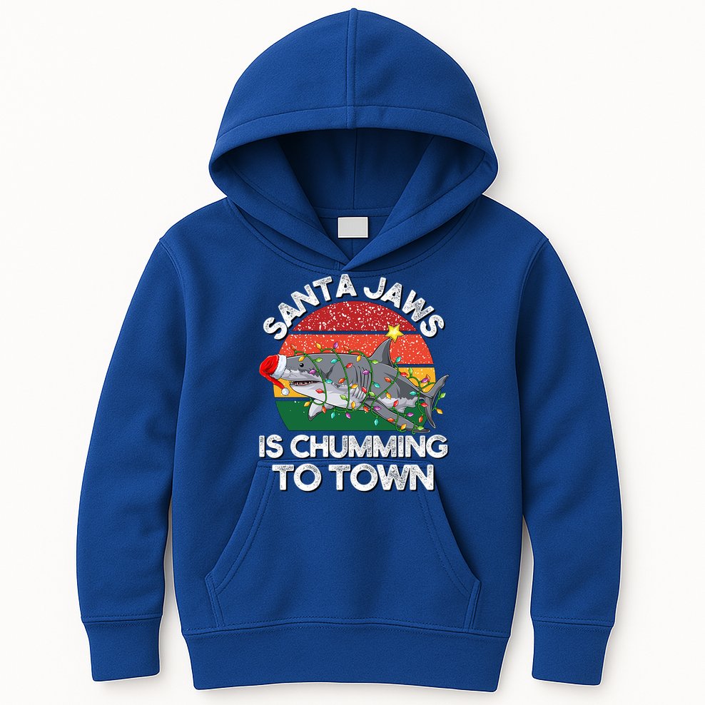 Funny Santa Jaws Shark Christmas Lights Sharkmas Xmas Retro Great Gift Kids Hoodie