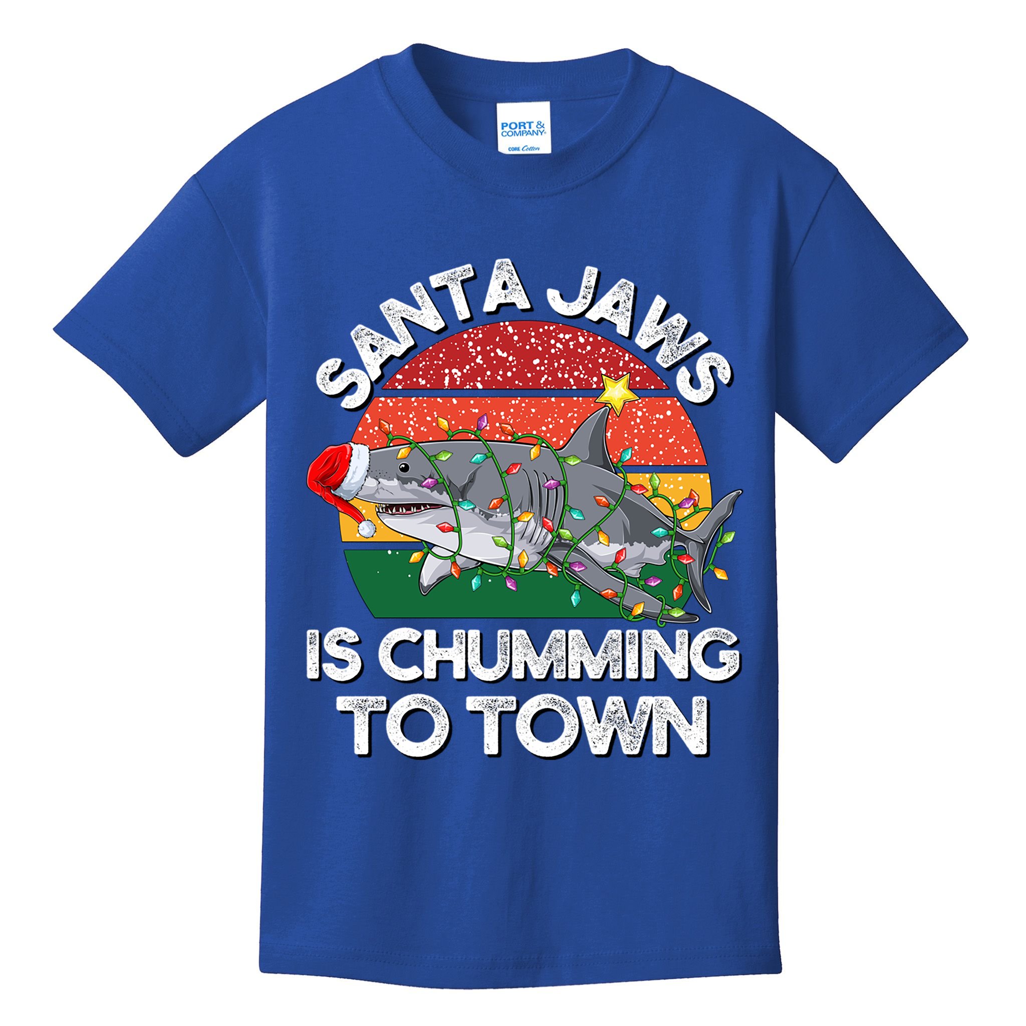 Funny Santa Jaws Shark Christmas Lights Sharkmas Xmas Retro Great Gift Kids T-Shirt