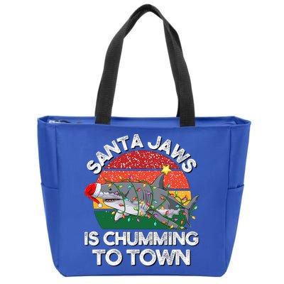Funny Santa Jaws Shark Christmas Lights Sharkmas Xmas Retro Great Gift Zip Tote Bag