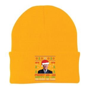 Funny Santa Joe Biden Merry Uh Uh Christmas Ugly Knit Cap Winter Beanie