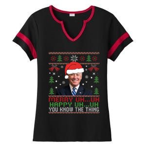 Funny Santa Joe Biden Merry Uh Uh Christmas Ugly Ladies Halftime Notch Neck Tee