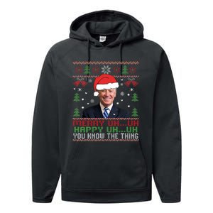 Funny Santa Joe Biden Merry Uh Uh Christmas Ugly Performance Fleece Hoodie