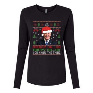 Funny Santa Joe Biden Merry Uh Uh Christmas Ugly Womens Cotton Relaxed Long Sleeve T-Shirt