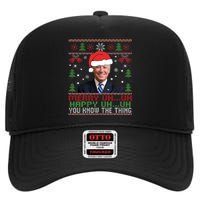 Funny Santa Joe Biden Merry Uh Uh Christmas Ugly High Crown Mesh Back Trucker Hat