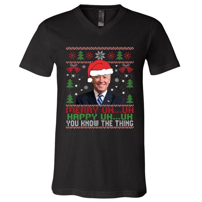 Funny Santa Joe Biden Merry Uh Uh Christmas Ugly V-Neck T-Shirt