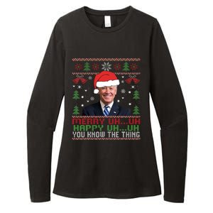 Funny Santa Joe Biden Merry Uh Uh Christmas Ugly Womens CVC Long Sleeve Shirt