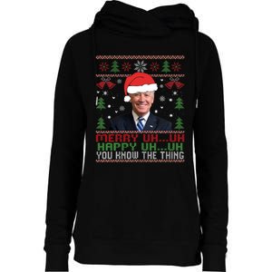 Funny Santa Joe Biden Merry Uh Uh Christmas Ugly Womens Funnel Neck Pullover Hood