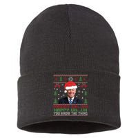 Funny Santa Joe Biden Merry Uh Uh Christmas Ugly Sustainable Knit Beanie