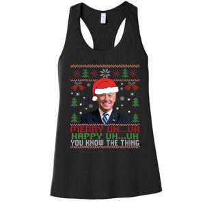 Funny Santa Joe Biden Merry Uh Uh Christmas Ugly Women's Racerback Tank