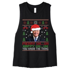 Funny Santa Joe Biden Merry Uh Uh Christmas Ugly Women's Racerback Cropped Tank