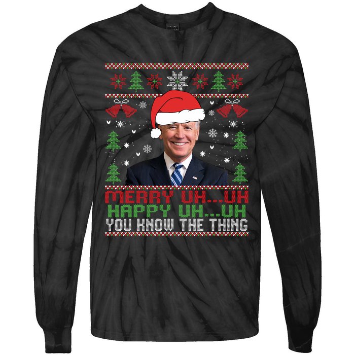 Funny Santa Joe Biden Merry Uh Uh Christmas Ugly Tie-Dye Long Sleeve Shirt