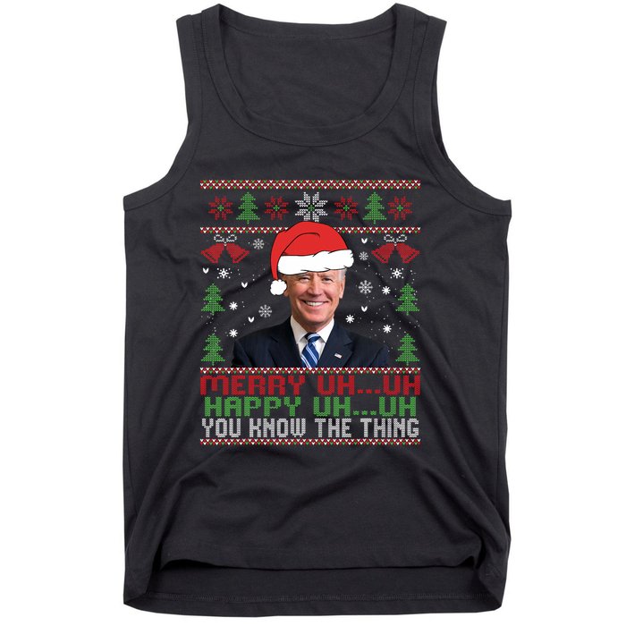 Funny Santa Joe Biden Merry Uh Uh Christmas Ugly Tank Top