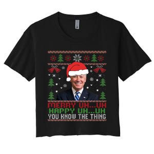 Funny Santa Joe Biden Merry Uh Uh Christmas Ugly Women's Crop Top Tee