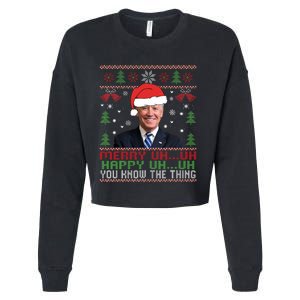 Funny Santa Joe Biden Merry Uh Uh Christmas Ugly Cropped Pullover Crew