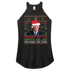 Funny Santa Joe Biden Merry Uh Uh Christmas Ugly Women's Perfect Tri Rocker Tank