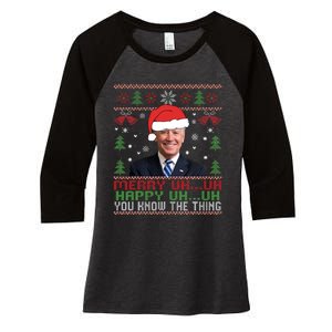 Funny Santa Joe Biden Merry Uh Uh Christmas Ugly Women's Tri-Blend 3/4-Sleeve Raglan Shirt