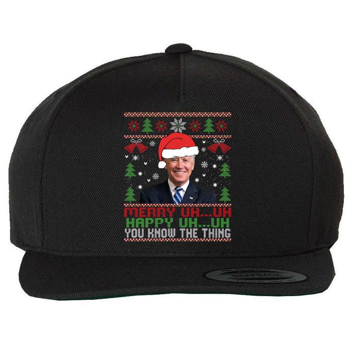 Funny Santa Joe Biden Merry Uh Uh Christmas Ugly Wool Snapback Cap