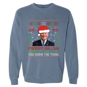 Funny Santa Joe Biden Merry Uh Uh Christmas Ugly Garment-Dyed Sweatshirt