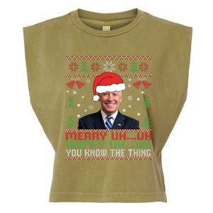 Funny Santa Joe Biden Merry Uh Uh Christmas Ugly Garment-Dyed Women's Muscle Tee