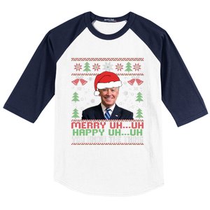 Funny Santa Joe Biden Merry Uh Uh Christmas Ugly Baseball Sleeve Shirt