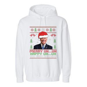 Funny Santa Joe Biden Merry Uh Uh Christmas Ugly Garment-Dyed Fleece Hoodie