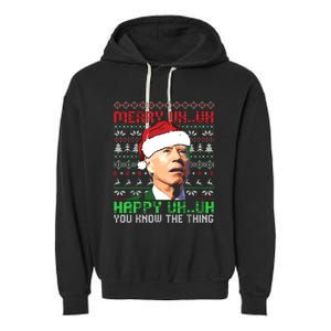 Funny Santa Joe Biden Merry Uh Uh Christmas Ugly Premium Garment-Dyed Fleece Hoodie