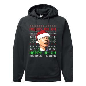 Funny Santa Joe Biden Merry Uh Uh Christmas Ugly Premium Performance Fleece Hoodie