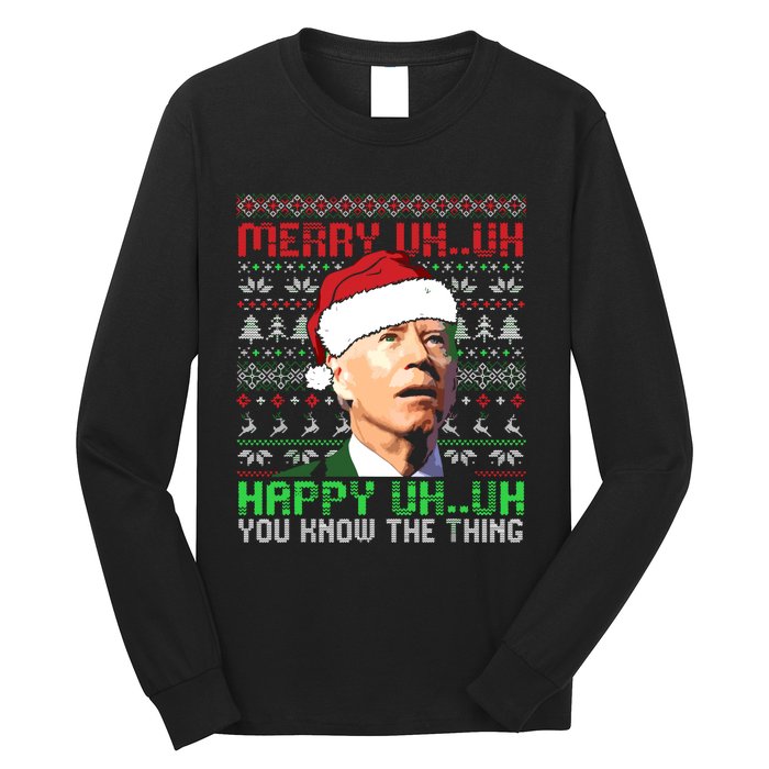 Funny Santa Joe Biden Merry Uh Uh Christmas Ugly Premium Long Sleeve Shirt