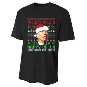 Funny Santa Joe Biden Merry Uh Uh Christmas Ugly Premium Performance Sprint T-Shirt