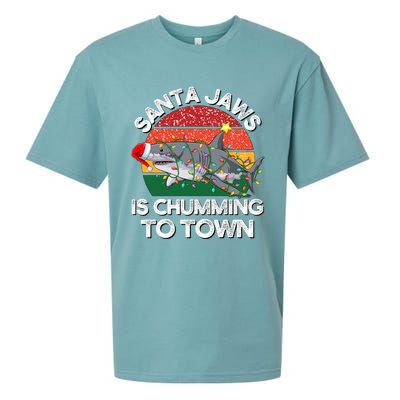 Funny Santa Jaws Shark Christmas Lights Sharkmas Xmas Retro Cute Gift Sueded Cloud Jersey T-Shirt