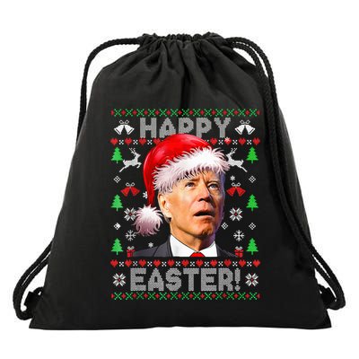 Funny Santa Joe Biden Happy Easter Ugly Christmas  Drawstring Bag