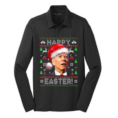 Funny Santa Joe Biden Happy Easter Ugly Christmas  Silk Touch Performance Long Sleeve Polo