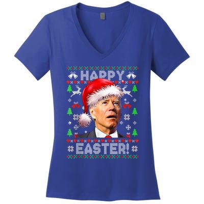 Funny Santa Joe Biden Happy Easter Ugly Christmas  Women's V-Neck T-Shirt