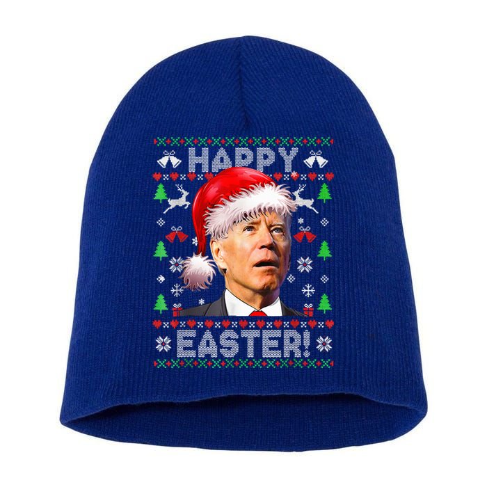 Funny Santa Joe Biden Happy Easter Ugly Christmas  Short Acrylic Beanie