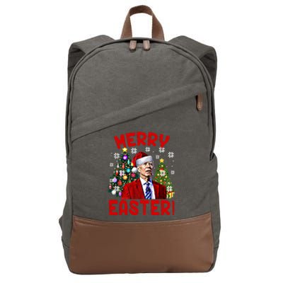 Funny Santa Joe Biden Happy Easter Ugly Christmas Confused Gift Cotton Canvas Backpack