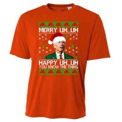 Funny Santa Joe Biden Merry Uh Uh Christmas Ugly Memes Anti Biden Ugly Christmas Cooling Performance Crew T-Shirt