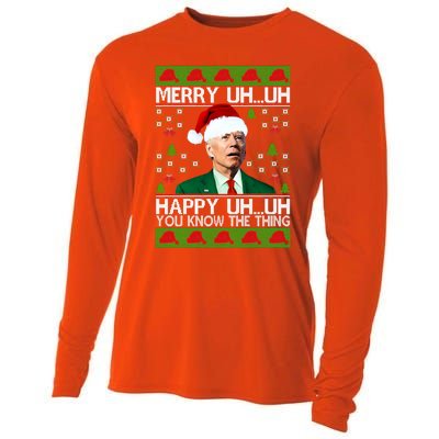 Funny Santa Joe Biden Merry Uh Uh Christmas Ugly Memes Anti Biden Ugly Christmas Cooling Performance Long Sleeve Crew