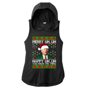 Funny Santa Joe Biden Merry Uh Uh Christmas Ugly Memes Anti Biden Ugly Christmas Ladies PosiCharge Tri-Blend Wicking Draft Hoodie Tank