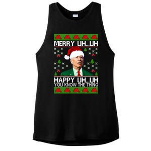 Funny Santa Joe Biden Merry Uh Uh Christmas Ugly Memes Anti Biden Ugly Christmas Ladies PosiCharge Tri-Blend Wicking Tank