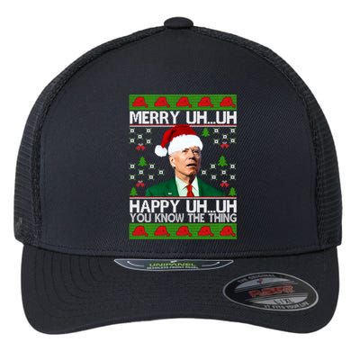 Funny Santa Joe Biden Merry Uh Uh Christmas Ugly Memes Anti Biden Ugly Christmas Flexfit Unipanel Trucker Cap