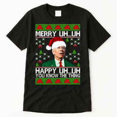 Funny Santa Joe Biden Merry Uh Uh Christmas Ugly Memes Anti Biden Ugly Christmas Tall T-Shirt