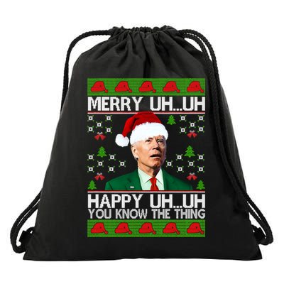 Funny Santa Joe Biden Merry Uh Uh Christmas Ugly Memes Anti Biden Ugly Christmas Drawstring Bag