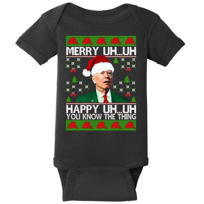Funny Santa Joe Biden Merry Uh Uh Christmas Ugly Memes Anti Biden Ugly Christmas Baby Bodysuit
