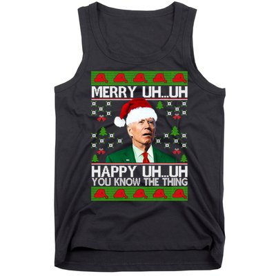 Funny Santa Joe Biden Merry Uh Uh Christmas Ugly Memes Anti Biden Ugly Christmas Tank Top