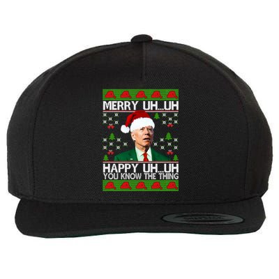 Funny Santa Joe Biden Merry Uh Uh Christmas Ugly Memes Anti Biden Ugly Christmas Wool Snapback Cap