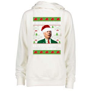 Funny Santa Joe Biden Merry Uh Uh Christmas Ugly Memes Anti Biden Ugly Christmas Womens Funnel Neck Pullover Hood